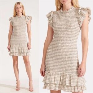 sz 12 VERONICA BEARD Cici Smocked Gingham Plaid High Neck Mini Dress